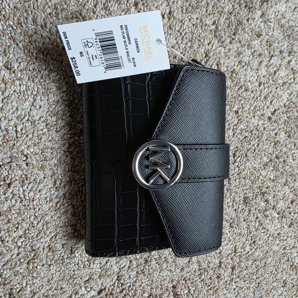 Michael Kors Black Leather Chain Tote And Wallet - Picture 8 of 10